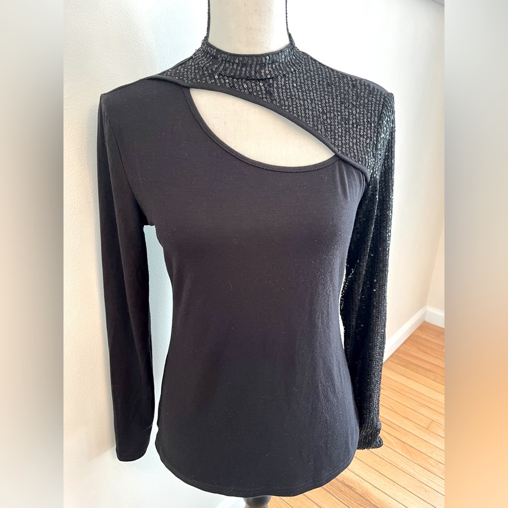 New York & Company Black Sequined Blouse